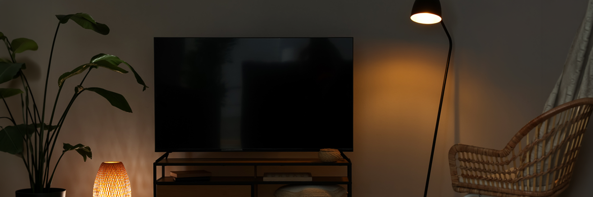 cozy interior with warm lighting in dark room