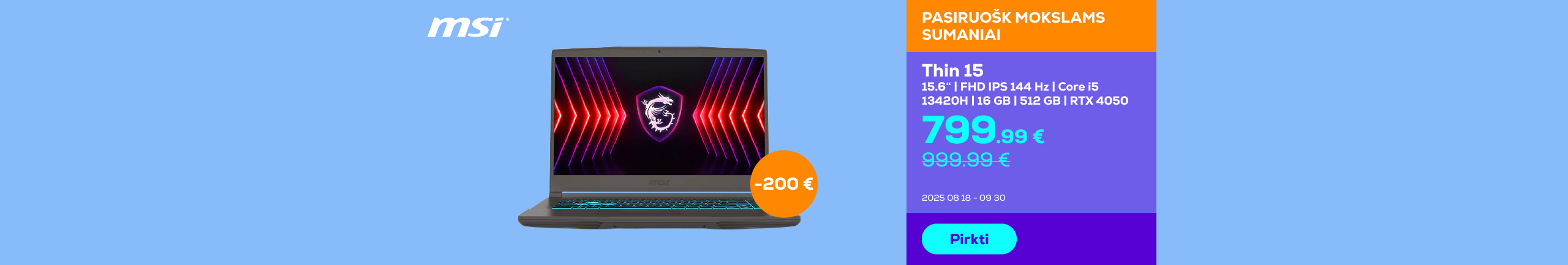 "Thin 15
15,6"" | FHD IPS 144Hz | Core i5 13420H | 16 GB | 512 GB | RTX 4050"