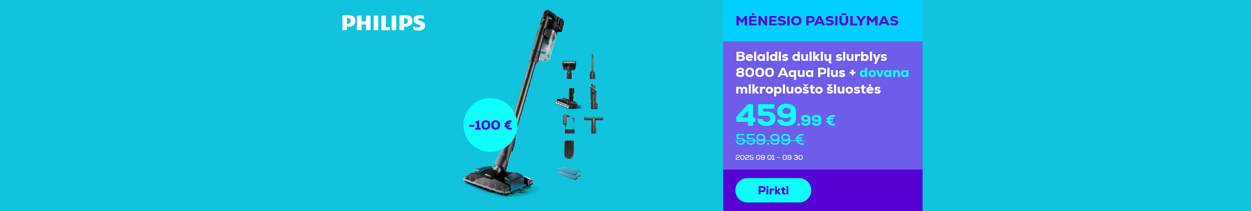 Cordless vacuum cleaner 8000 Aqua Plus +  microfiber cloths as a gift