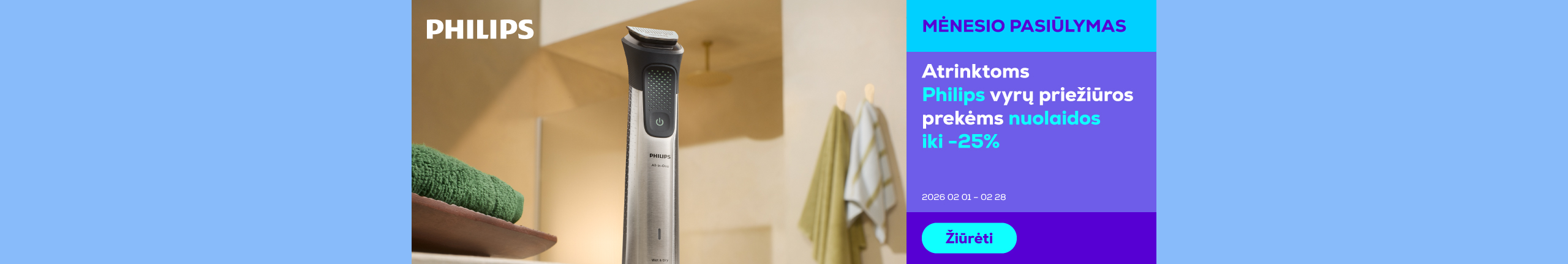 Atrinktoms Philips vyrų priežiūros prekėms nuolaidos iki 25 %	