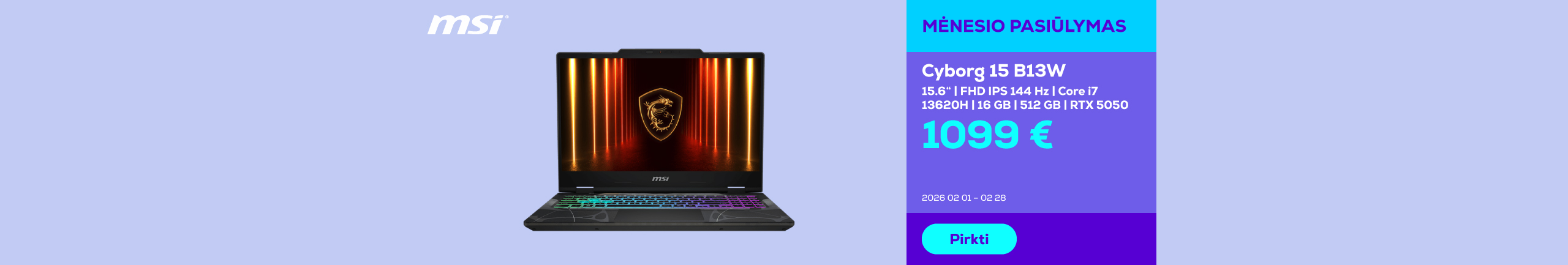  Laptop Cyborg 15 B13W | 15,6'' | 144 Hz | i7| 16 GB | 512 GB |RTX 5050	