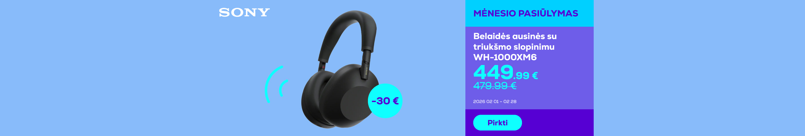 Belaidės ausinės su triukšmo slopinimu WH-1000XM6	