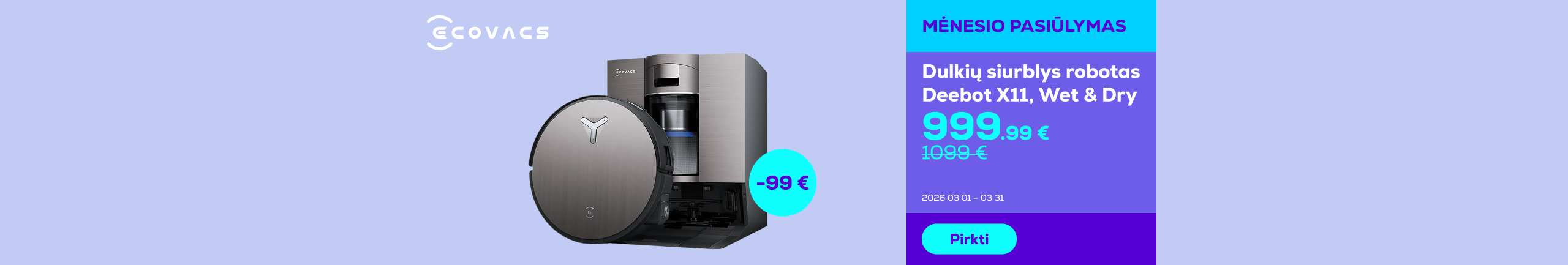 Robot vacuum cleaner Deebot X11, wet & dry	