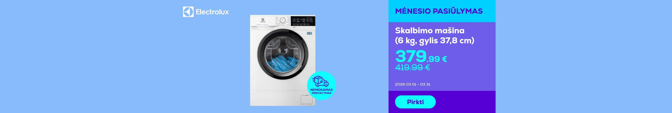 Skalbimo mašina (6 kg, gylis 37,8 cm)