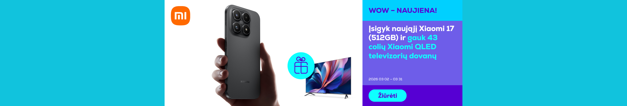 43″ Xiaomi QLED televizorius dovanų