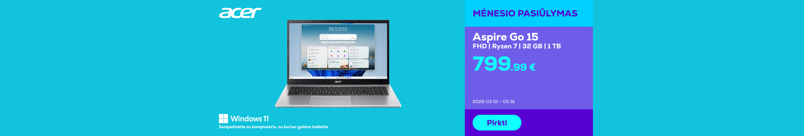 Nešiojamasis kompiuteris Aspire Go 15	