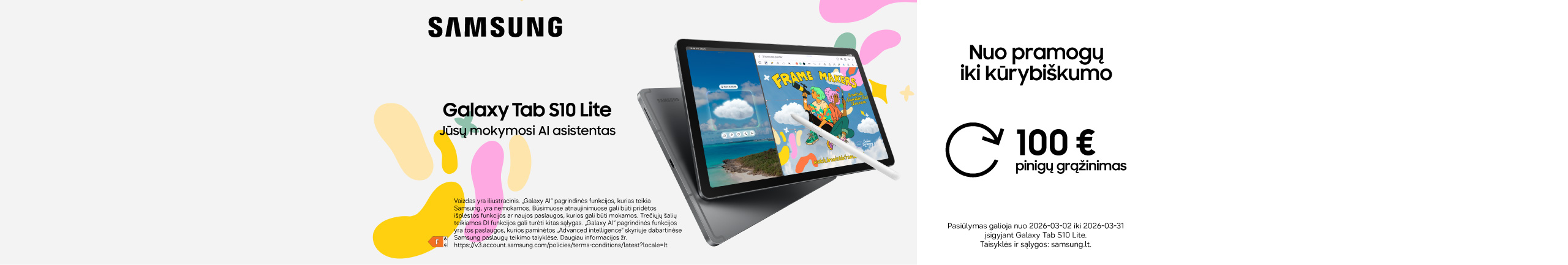 Pirk Samsung planšetinį kompiuterį ir atgauk 100 €.