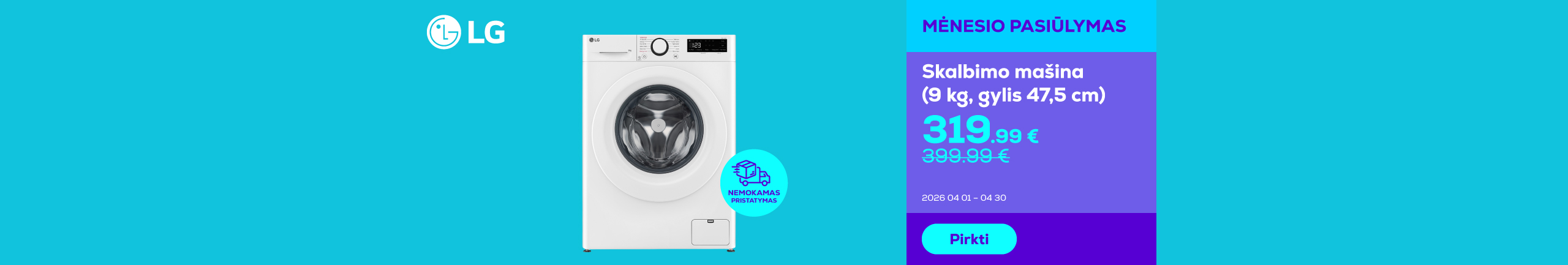 Washing machine (9kg, depth 47,5 cm)	