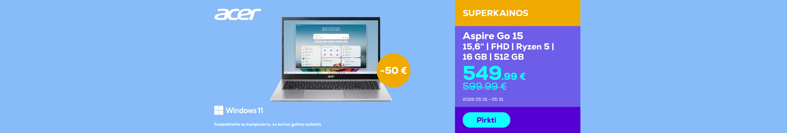 Ноутбук Acer Aspire Go 15 	