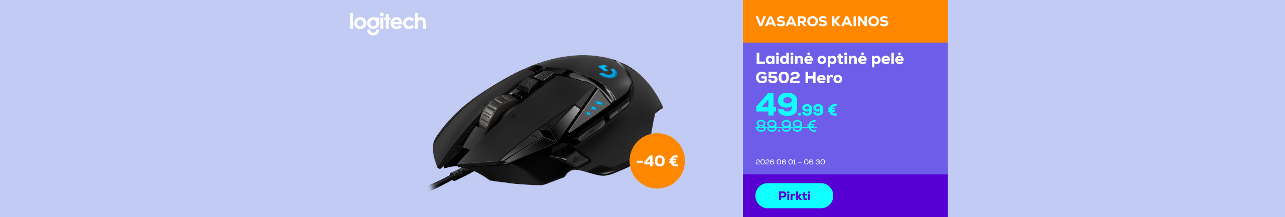 Laidinė optinė pelė G502 Hero	