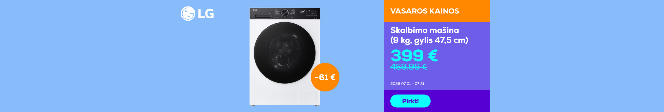 Washing machine (9 kg, depth 47,5 cm)