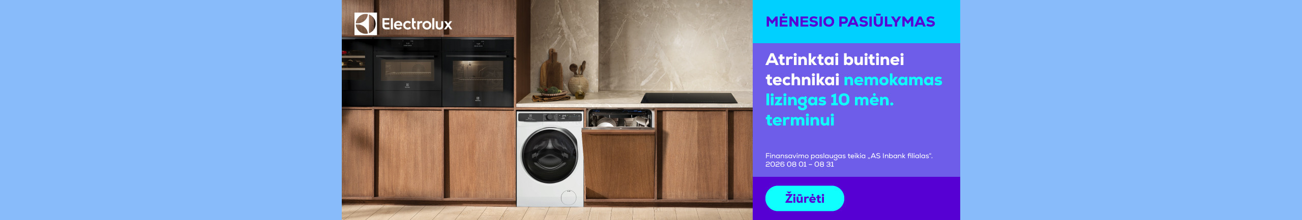 Nemokamas lizingas 10 mėnesių atrinktai Electrolux buitinei technikai nuo 499,99 €