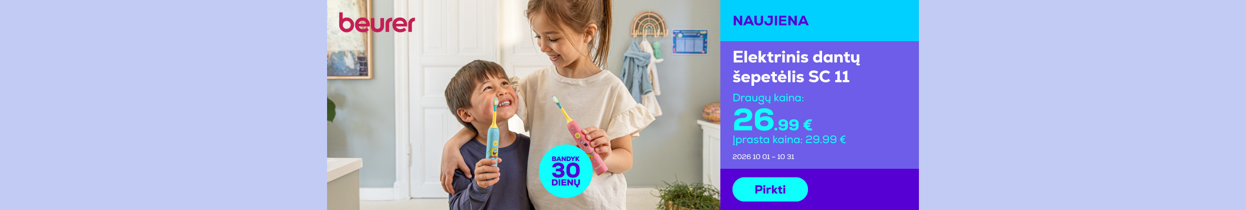 Beurer KIDS launch. NPI New Beurer Toothbrushes for Kids. Lifestyle picture. 30Days money Back