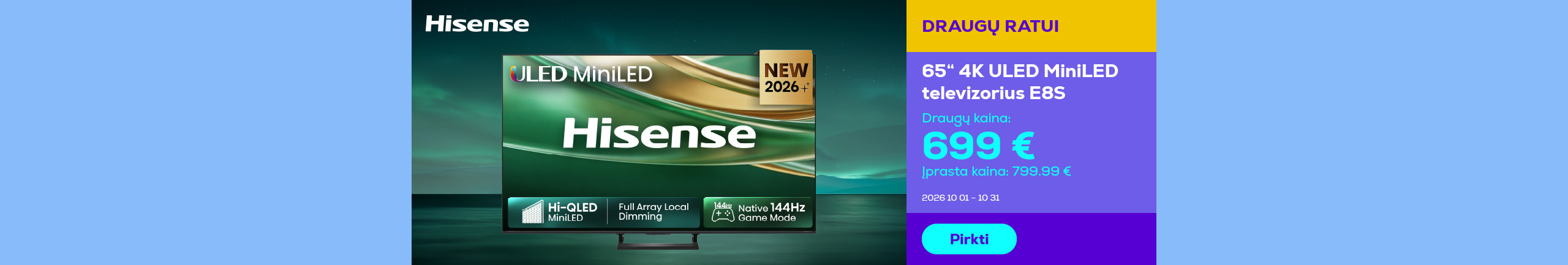 65''4K ULED MiniLED televizorius E8S	