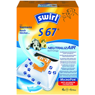 Dulkių siurblių maišeliai Swirl S 67 PET, 4vnt Prekė - S67PET S67PET