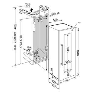 Liebherr, 80 butelių, aukštis 177 cm - Įmontuojamas vyno šaldytuvas