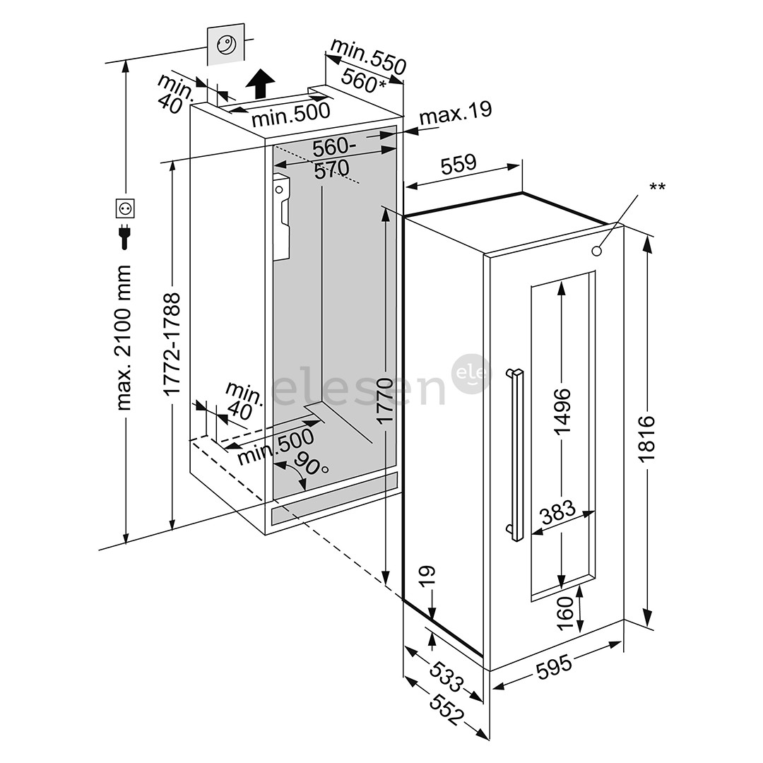 Liebherr, 80 butelių, aukštis 177 cm - Įmontuojamas vyno šaldytuvas
