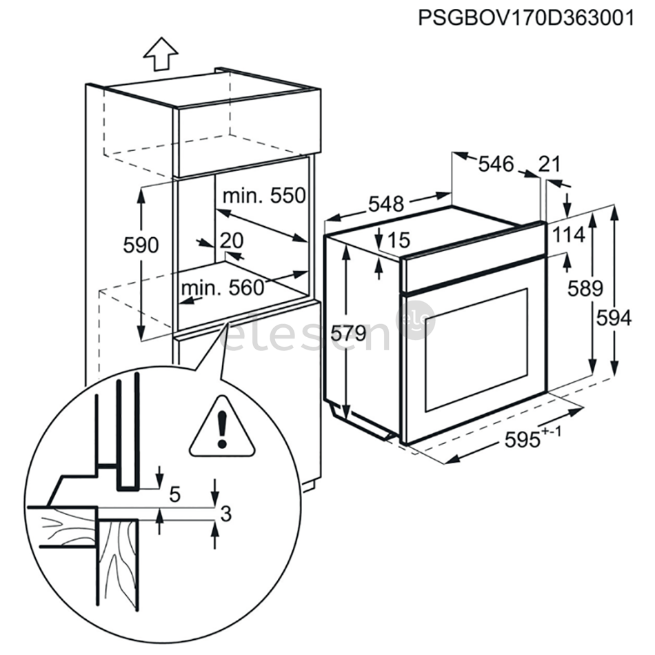 AEG, 71 L, pyrolytic cleaning, black/inox - Built-in oven