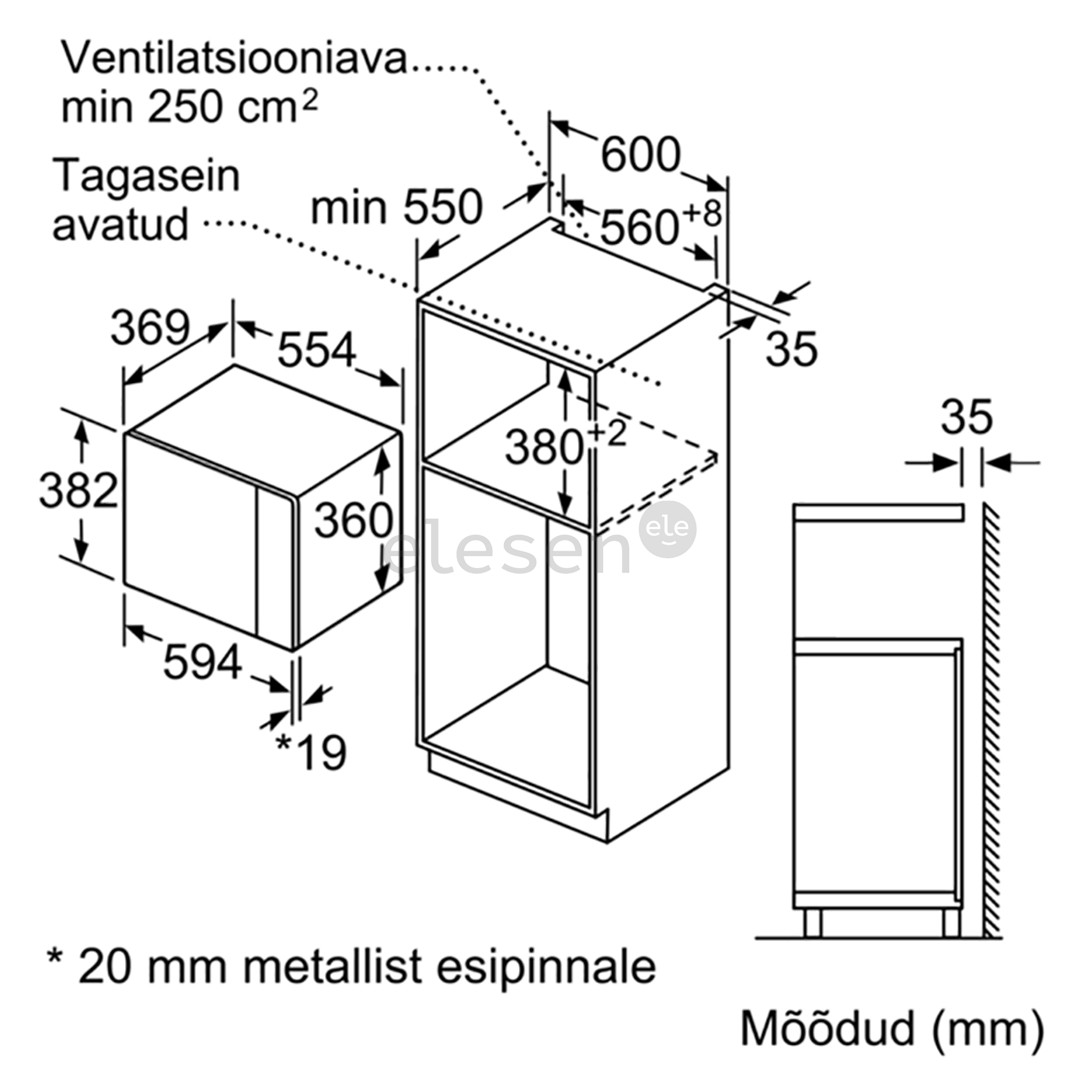 Bosch, 25 л, 900 Вт, черный/нерж. сталь - Интегрируемая микроволновая печь