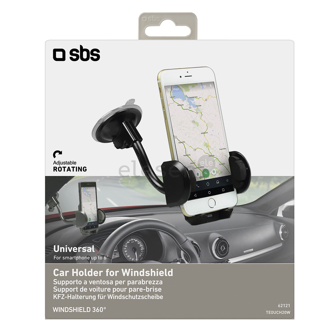 SBS Windshield, juodas - Universalus telefono laikiklis automobiliui