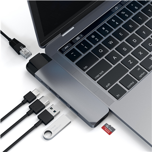 USB šakotuvas Satechi USB-C PRO Hub with 4K HDMI and Ethernet, Pilkas Prekė - ST-TCPHEM