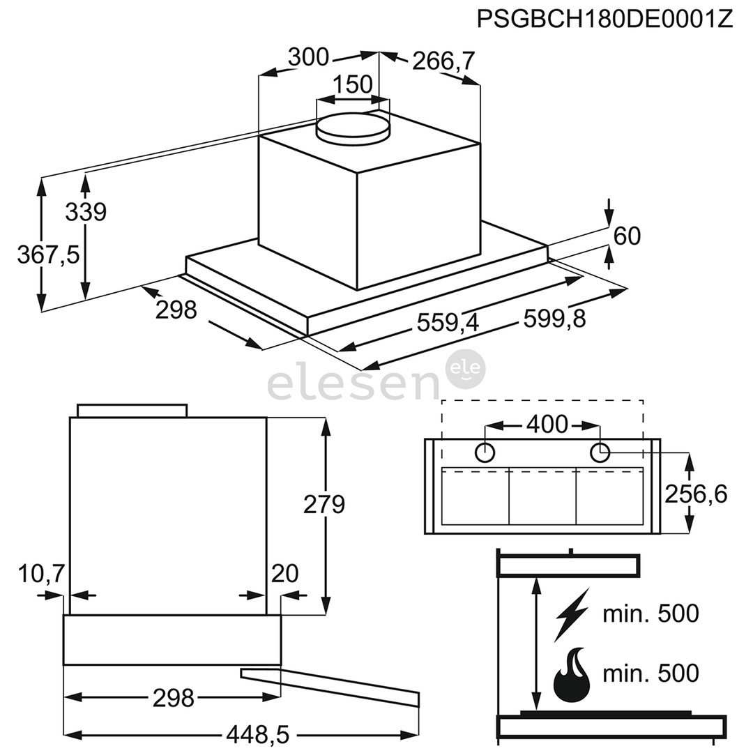 Electrolux, 600 m³/h, width 56 cm, inox - Built-in Cooker Hood Item - LFP536X