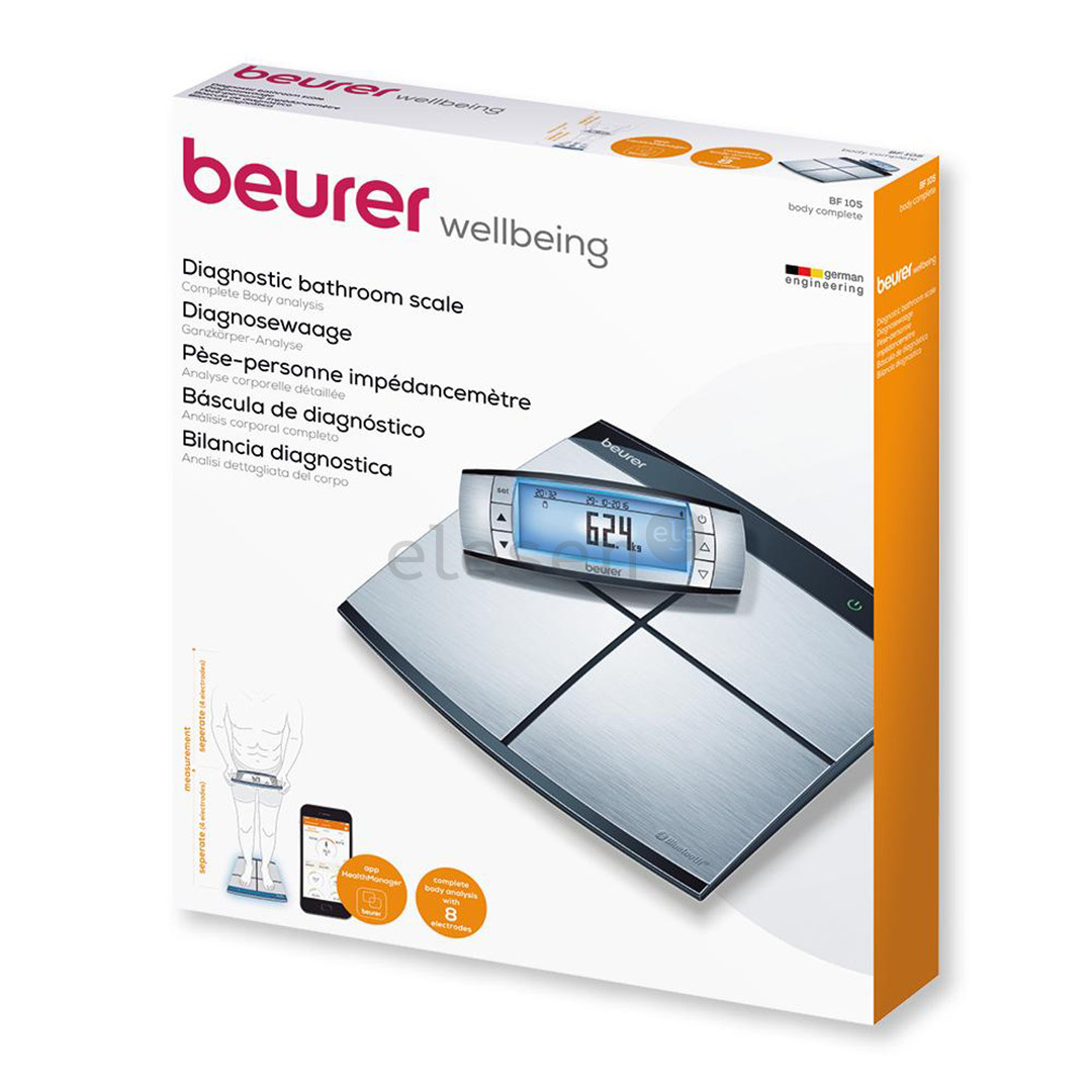 Beurer, up to 180 kg, silver - Diagnostic bluetooth scale