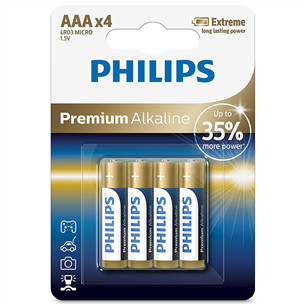 Philips Premium Alkaline, AAA, 4 vnt. - Elementai LR03M4B/10