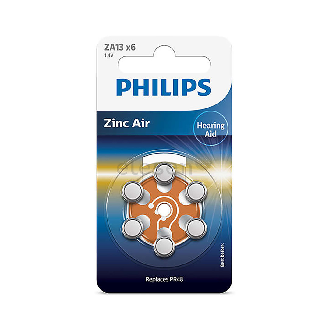 Philips Zinc Air, ZA13/PR48, 1.4V, 6 pcs - Battery
