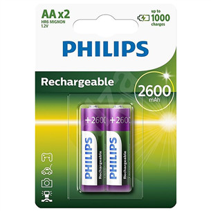 Philips AA“ 2600 mAh, 2 vnt. - Įkraunami elementai R6B2A260/10