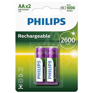 Philips, AA, 2600 mAh, 2 pc - Rechargeable Battery Item - R6B2A260/10 R6B2A260/10