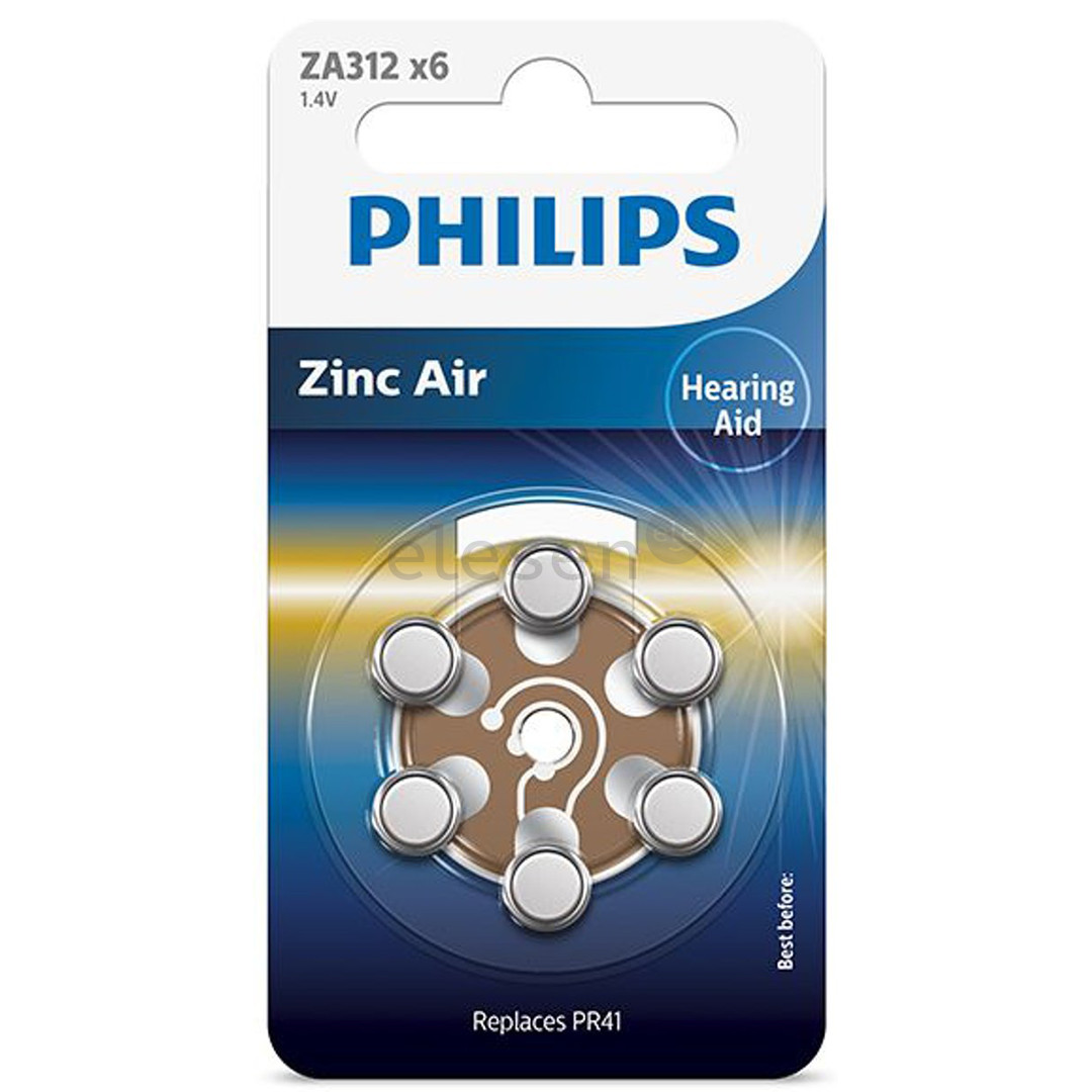 Philips Zinc Air, ZA312/PR41, 1.4 V, 6 pcs - Battery