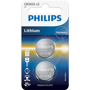 Philips Lithium, CR2032, 3V, 2 vnt. - Elementai CR2032P2/01B