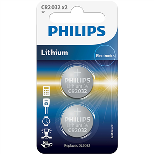 Philips Lithium, CR2032, 3V, 2 pcs - Battery Item - CR2032P2/01B CR2032P2/01B
