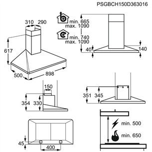 Electrolux, 603 m³/h, width 89.8 cm, inox - Cooker Hood