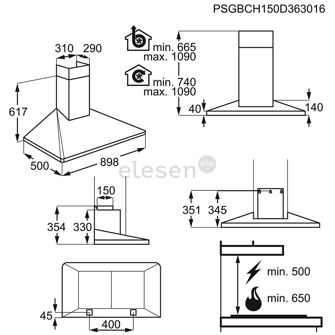 Electrolux, 603 m³/h, width 89.8 cm, inox - Cooker Hood