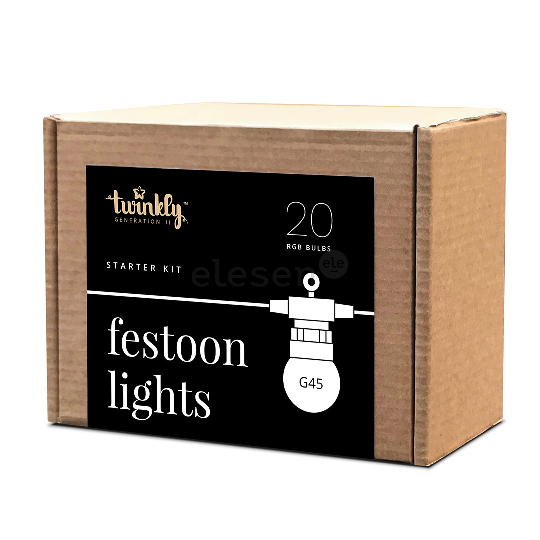 Twinkly Festoon Lights 20 RGB, 10 m, juoda - Išmanioji lempučių girlianda
