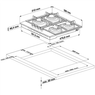 Beko, width 58 cm, black - Built-in Gas Hob