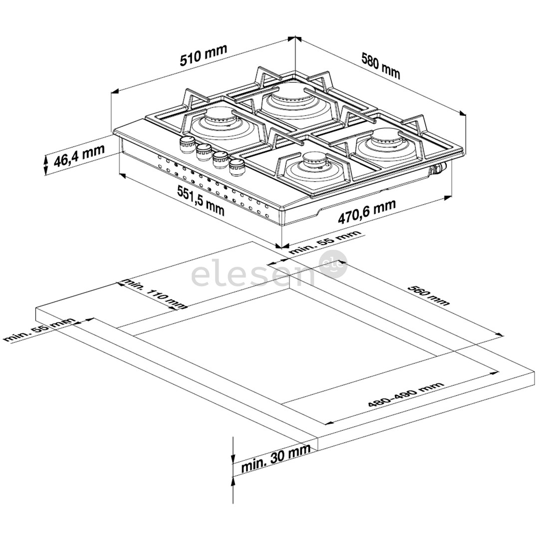 Beko, width 58 cm, black - Built-in Gas Hob