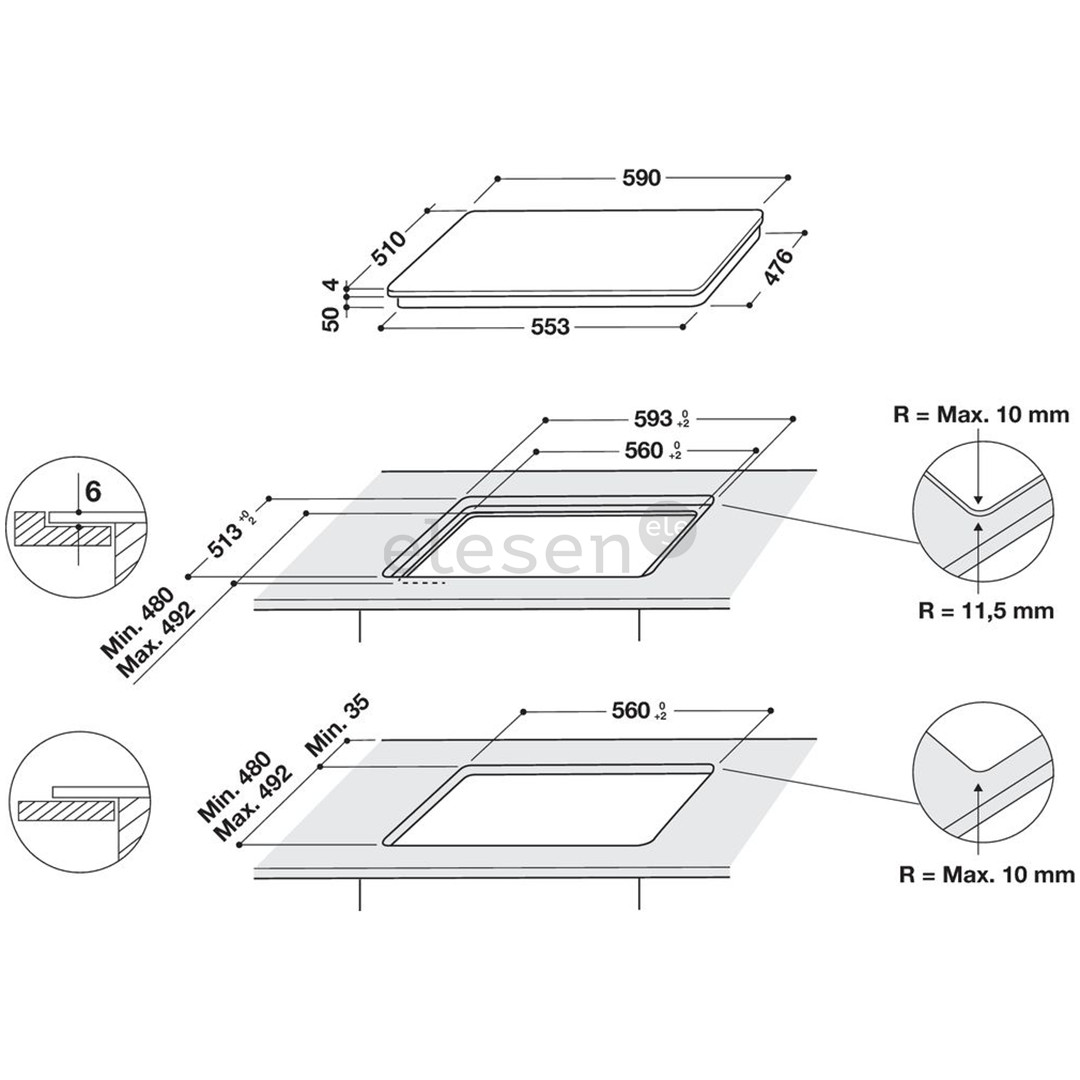 Whirlpool, width 59 cm, frameless, black - Built-in Induction Hob