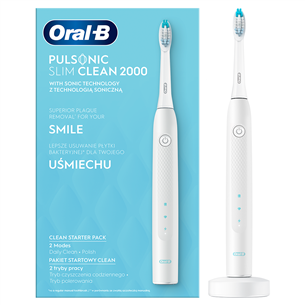 Elektrinis dantų šepetėlis Braun Oral-B Pulsonic Slim Clean 2000, CLEAN2000WHITE CLEAN2000WHITE
