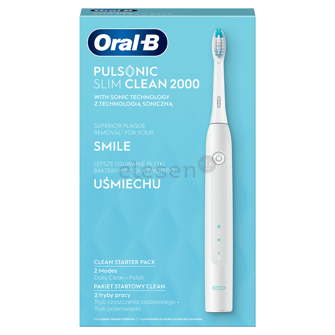 Elektrinis dantų šepetėlis Braun Oral-B Pulsonic Slim Clean 2000, CLEAN2000WHITE