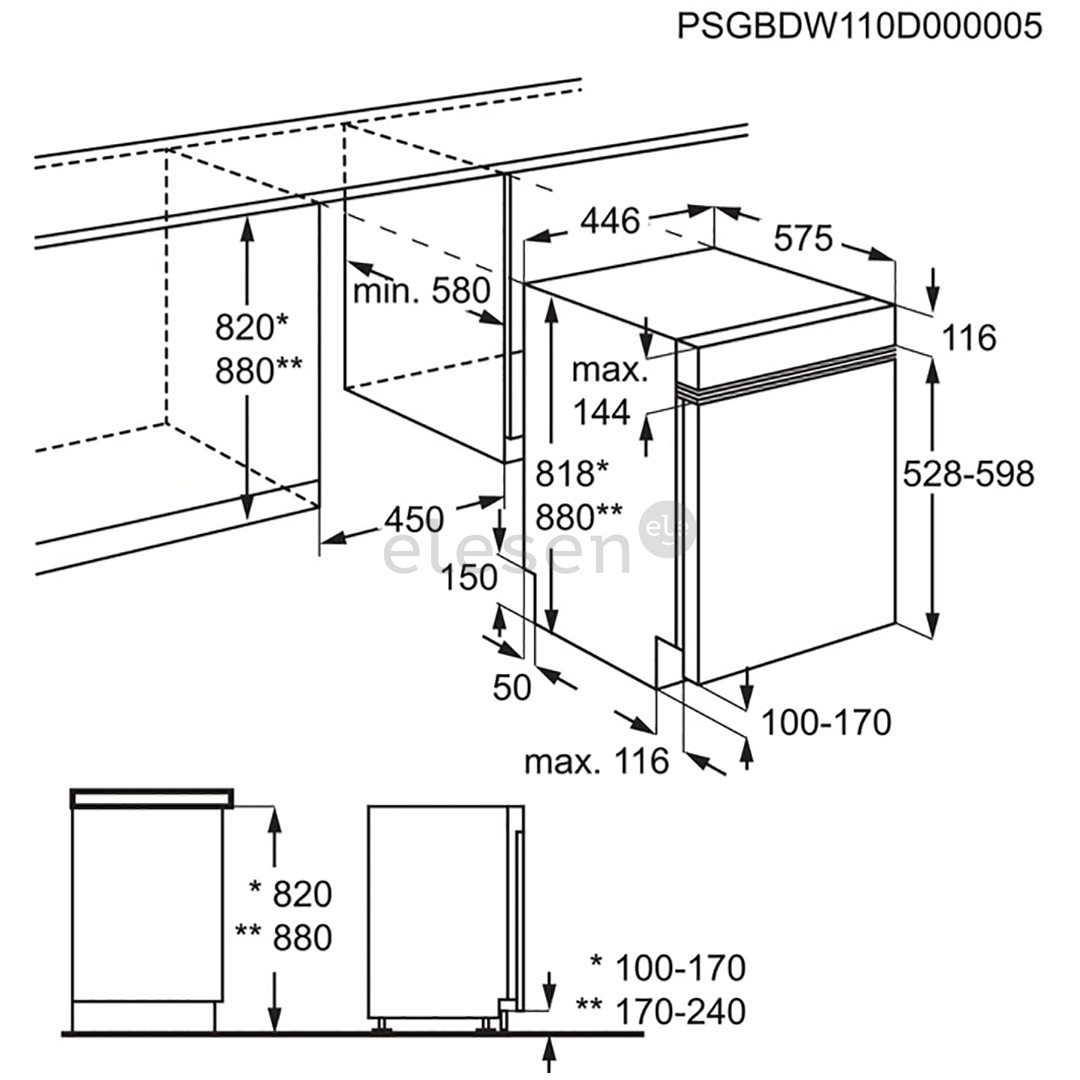 Electrolux 700 GlassCare, 10 komplektų talpa - Įmontuojama indaplovė