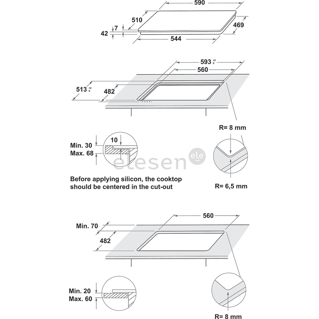 Whirlpool, double zone, width 59 cm, white - Built-in Gas Hob