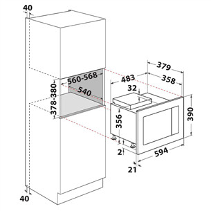 Whirlpool, 25 L, 900 W, black - Built-in Microwave Oven with Grill Item - WMF250G