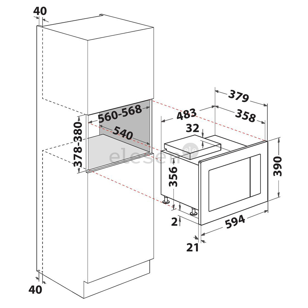 Whirlpool, 25 L, 900 W, black - Built-in Microwave Oven with Grill Item - WMF250G