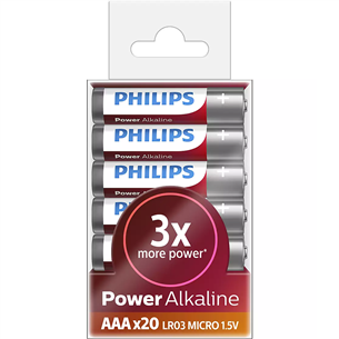 Elementai Philips Power Alkaline AAA, 20vnt. Prekė - LR03P20T/10 LR03P20T/10
