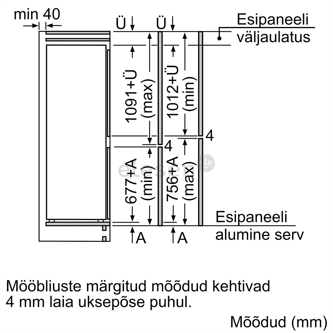 Bosch, 267 L, aukštis 178 cm - Įmontuojamas šaldytuvas