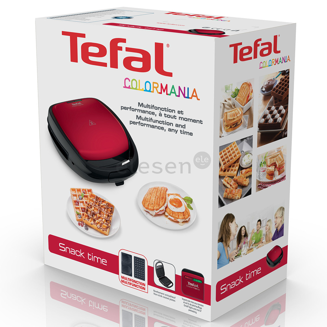 Tefal Snack Time, 700 Вт, черный/красный - Контактный тостер со сменными панелями