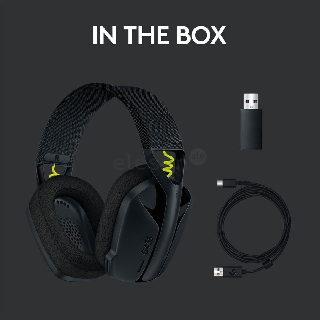 Logitech G435 Lightspeed, juodos - Belaidės ausinės